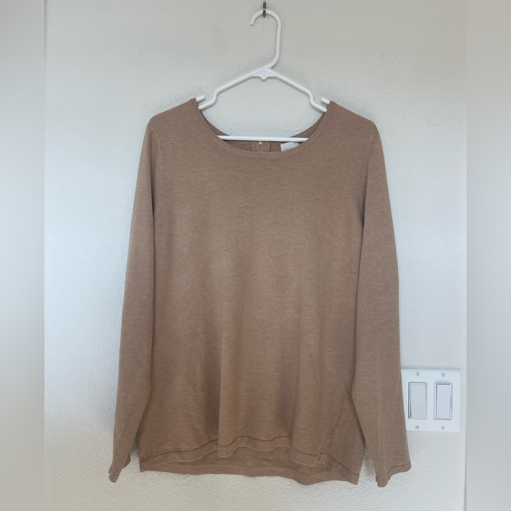 Camel Wide Crewneck Knit Sweater